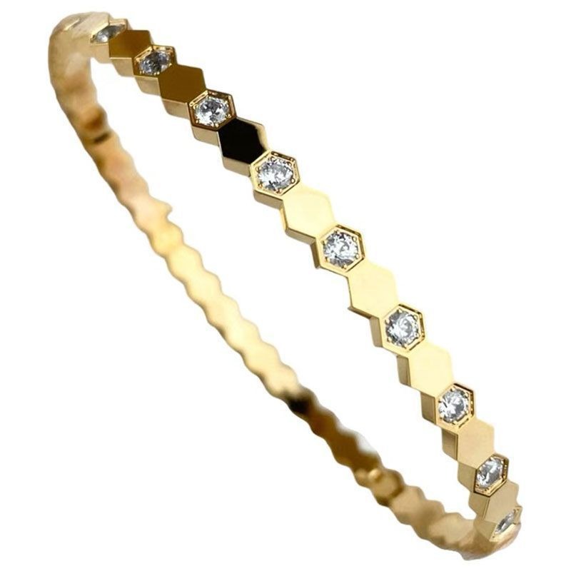 18K Gold & Silver Geometric Honeycomb Pave Bracelet