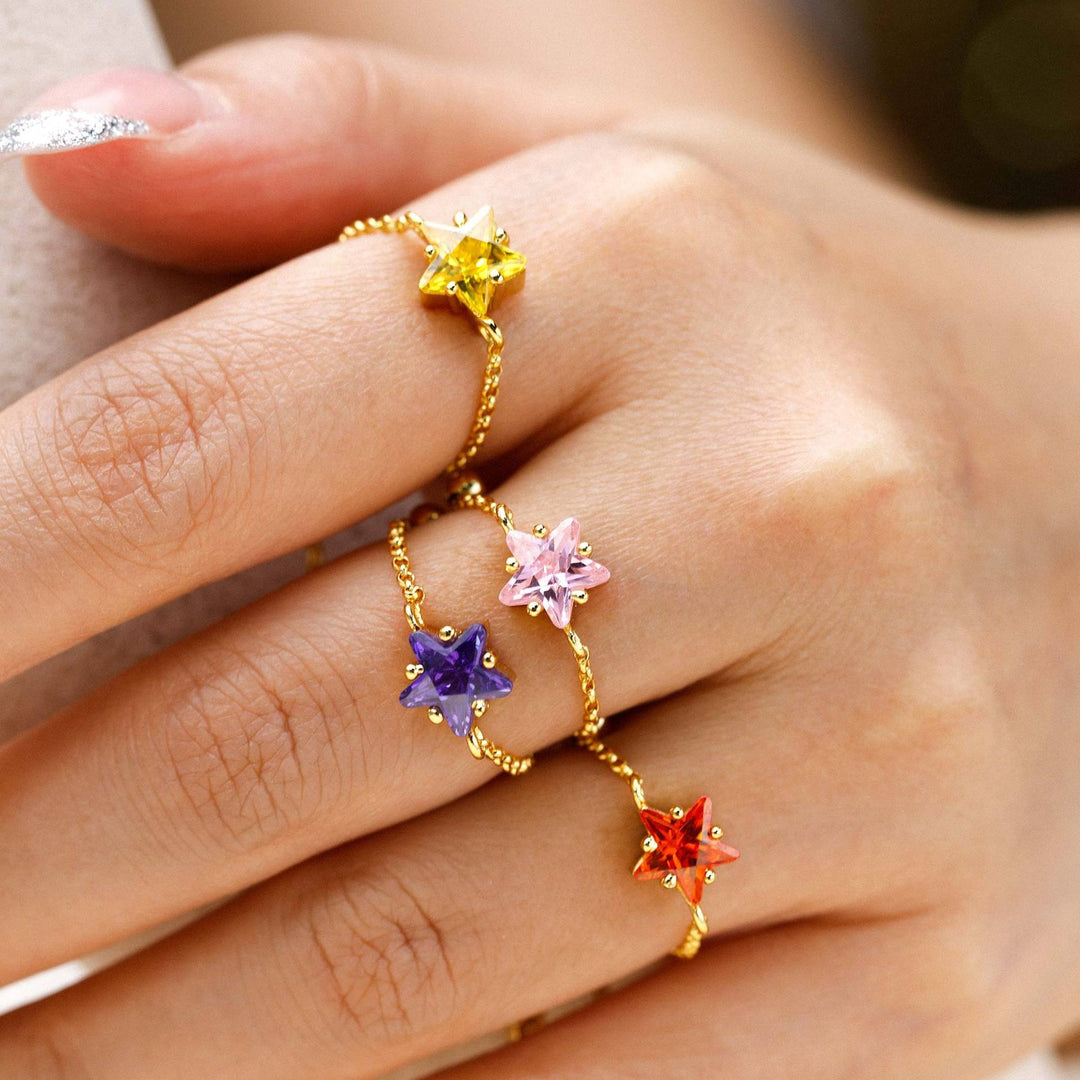 S925 Silver Star CZ Chain Link Adjustable Ring