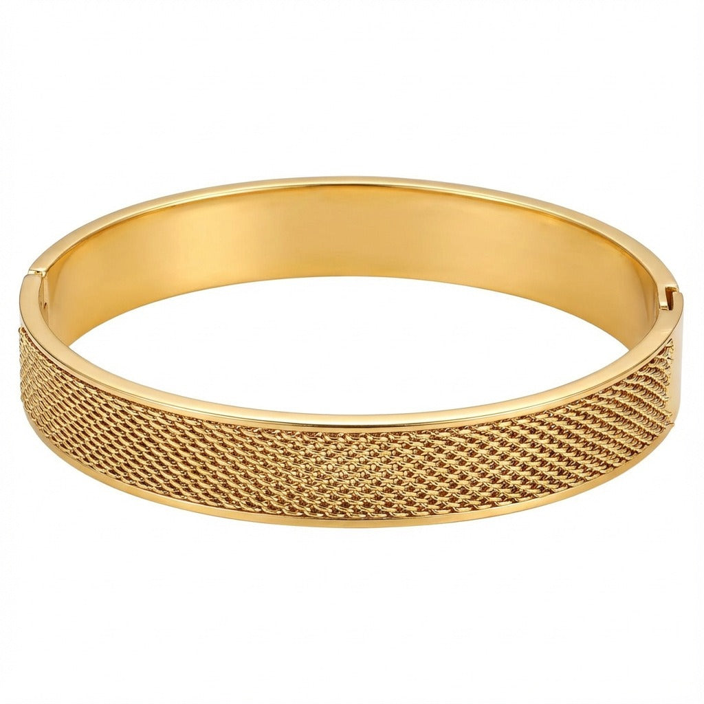 14K Gold Vintage Mesh & Twisted Bangle Classic Woven Texture Bracelet