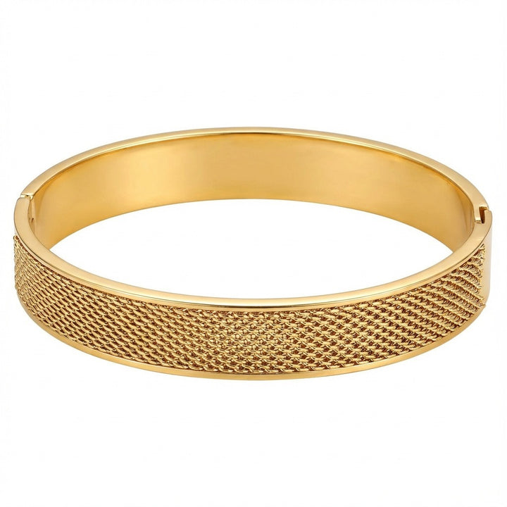 14K Gold Vintage Mesh & Twisted Bangle Classic Woven Texture Bracelet