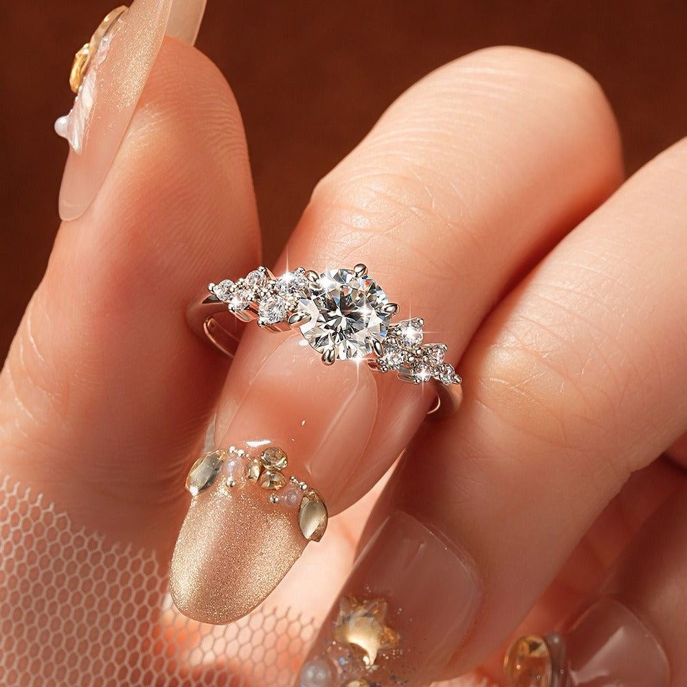 S925 Silver Classic Round CZ Ring | Graduated Cluster Accent Band
