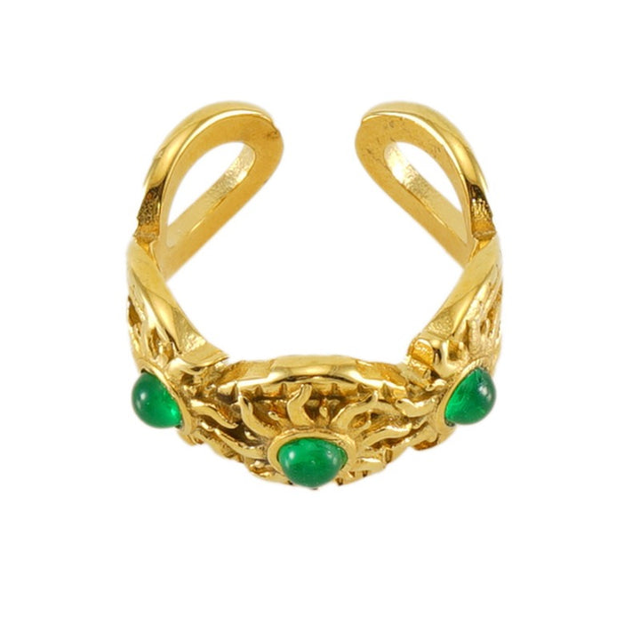 18K Gold Vintage Boho Natural Stone Open Ring