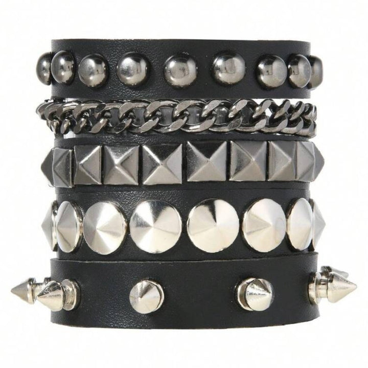 Vintage Rock Chic Studded Leather Bracelet Set
