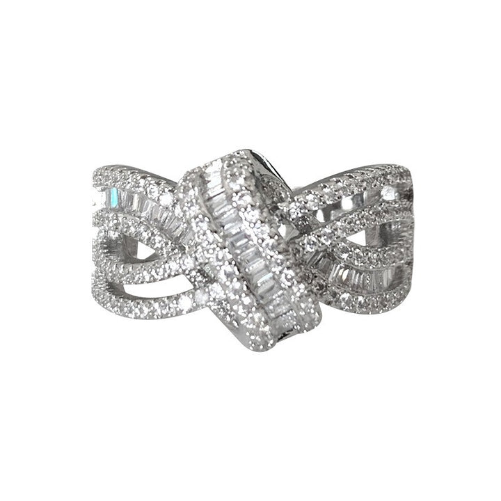S925 Sterling Silver Crossed Ribbon Pavé Ring
