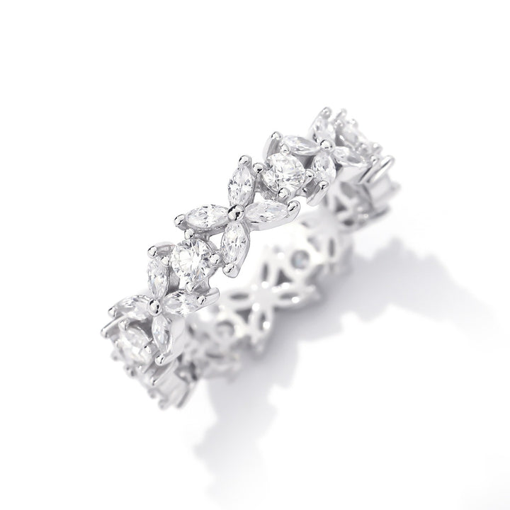 S925 Silver Floral Marquise Eternity Band Vintage Cluster Full Eternity Ring