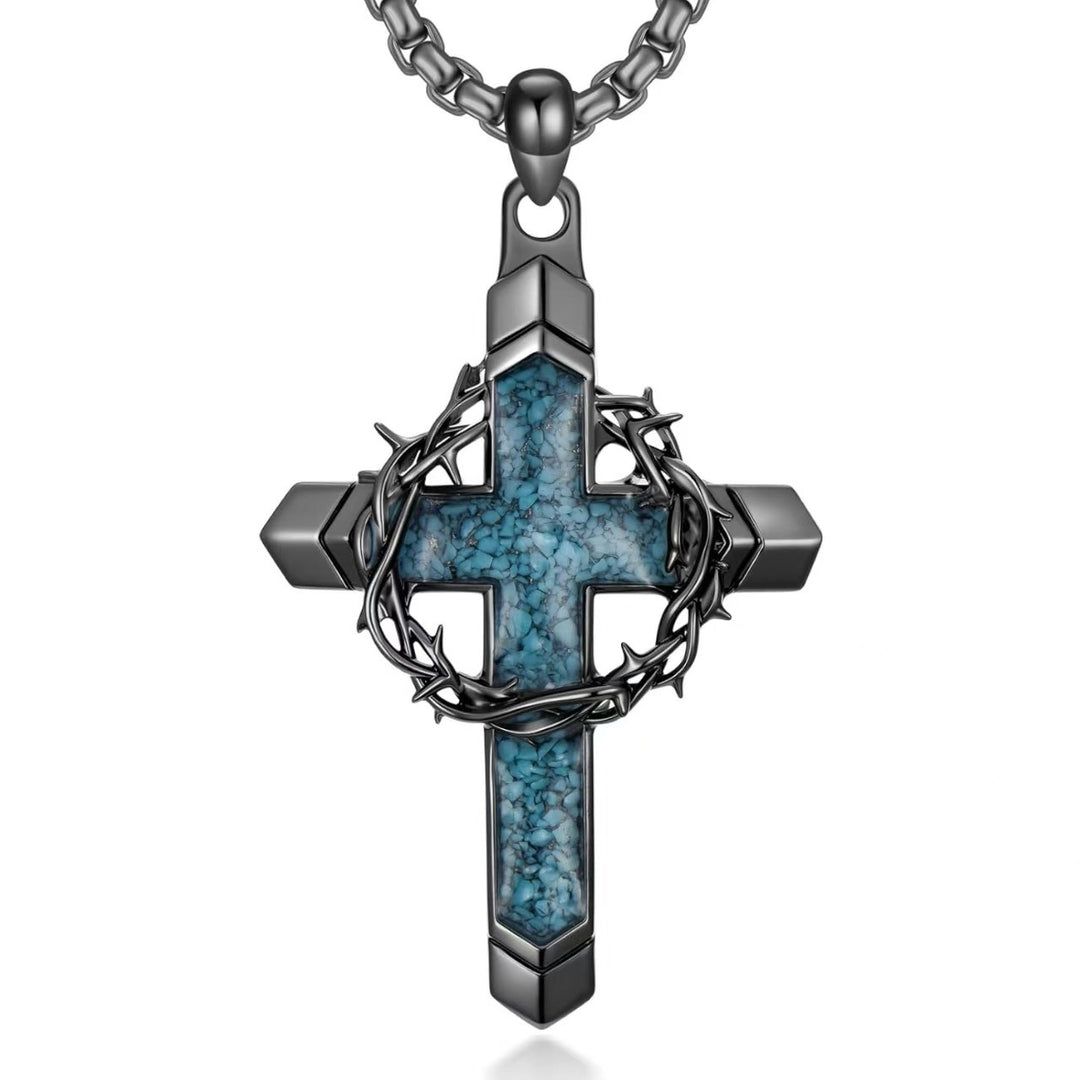 Vintage Gothic Turquoise Cross Necklace