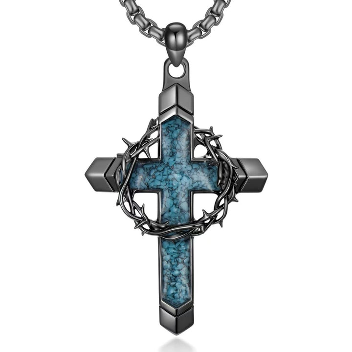 Vintage Gothic Turquoise Cross Necklace