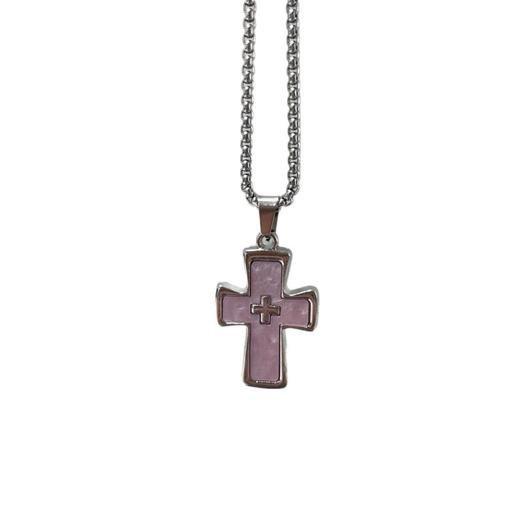S925 Sterling Silver Classic 5-Piece Necklace Set Pink Crystal Cross & Heart Pendants