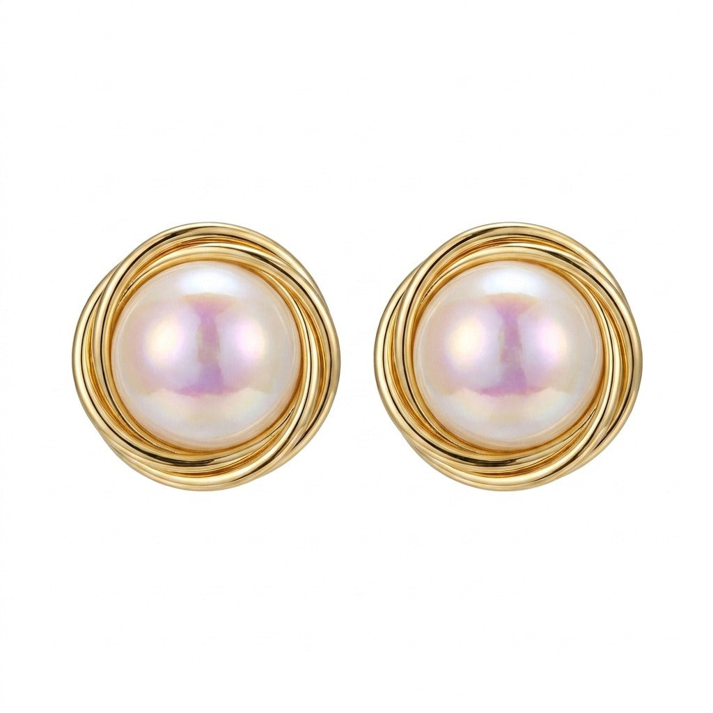 Vintage Iridescent Pearl Stud Earrings