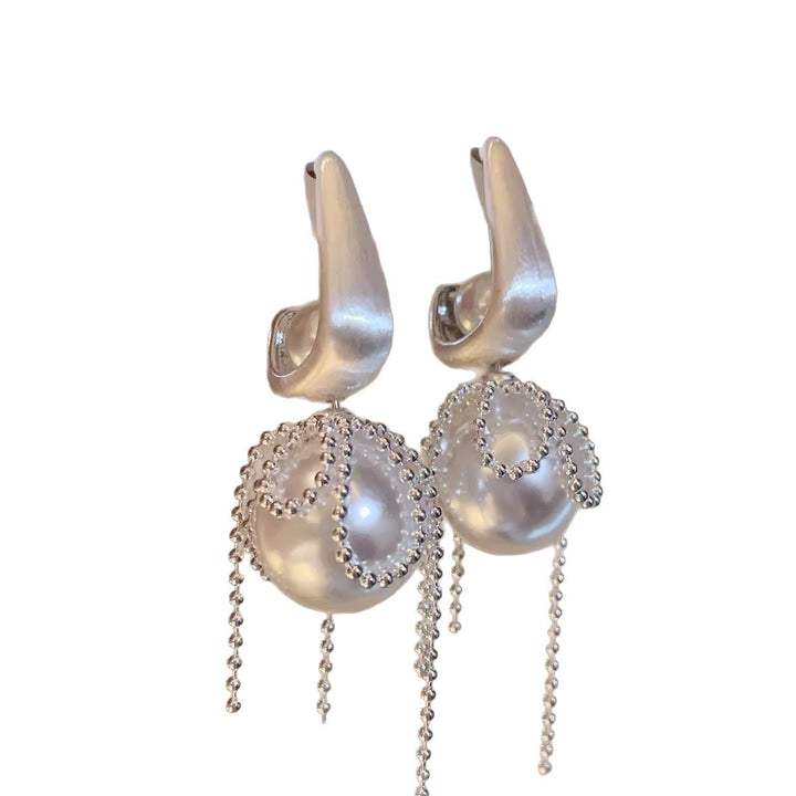 Vintage U-Shape Pearl Tassel Earrings