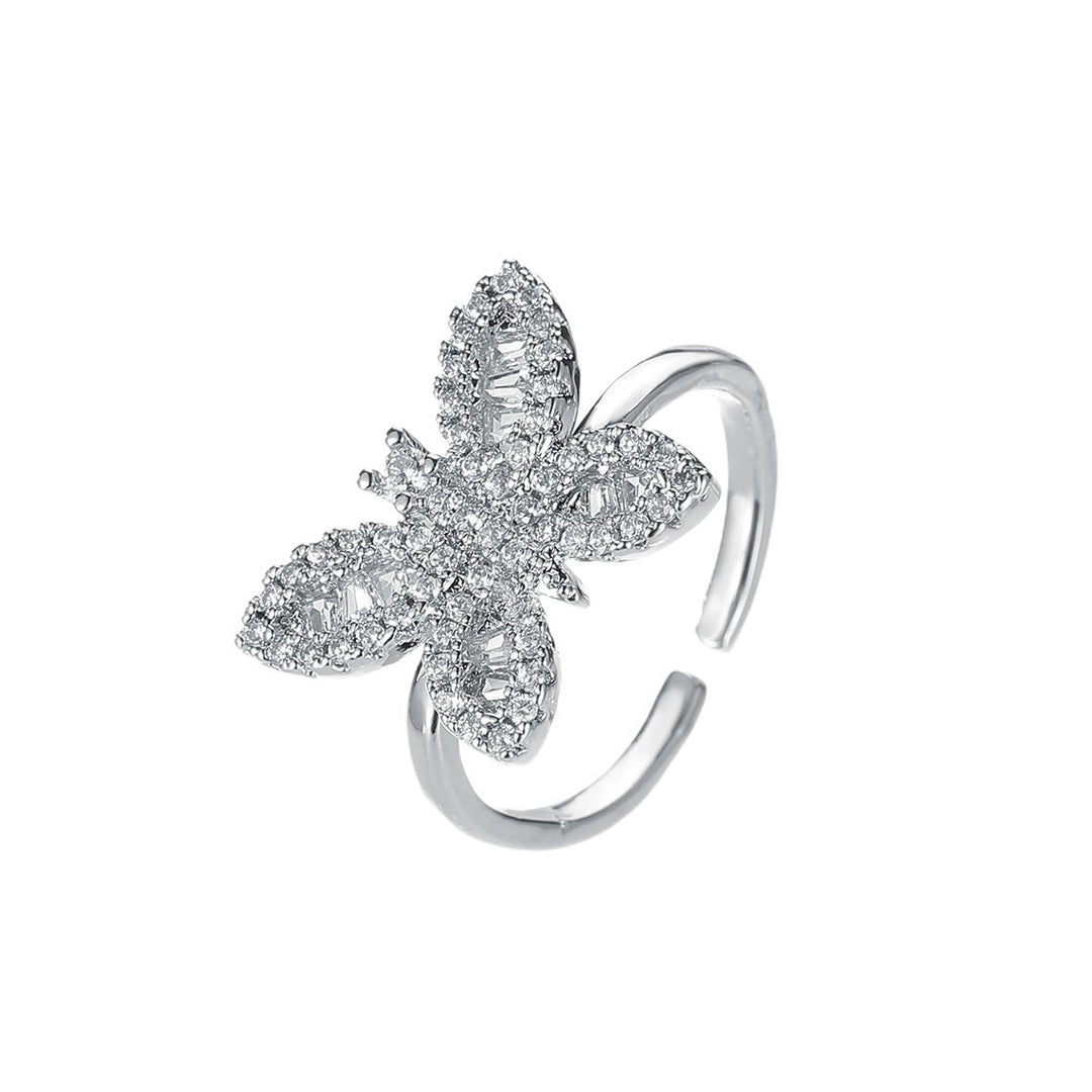 18K Gold 3D Butterfly Open Ring Luxe Pavé Adjustable Statement Ring