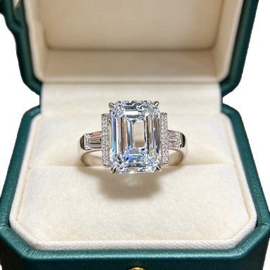 Classic Elegance S925 Sterling Silver Emerald-Cut Three-Stone Baguette Ring