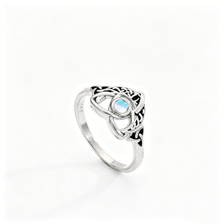 S925 Silver Vintage Moonstone Ring Celtic Hollow-Out Filigree