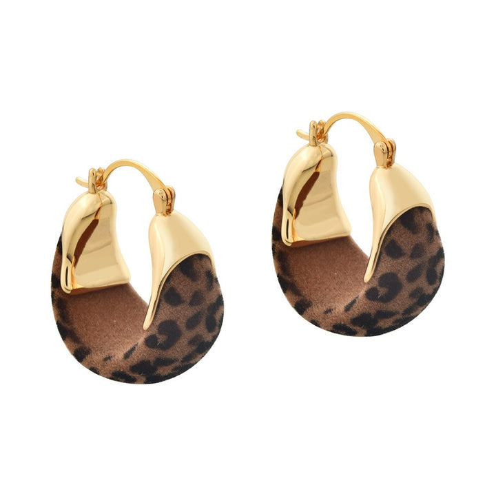 Vintage Velvet & Leopard Print Contrast Hoop Earrings Fall/Winter Aesthetic Huggie Hoops