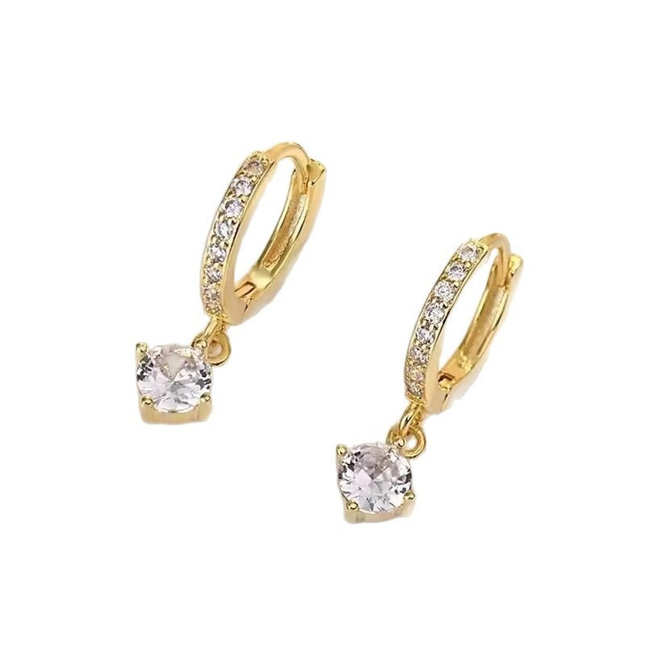 S925 Silver Pavé Huggie Hoops 18K Gold Drop CZ Charm Earrings