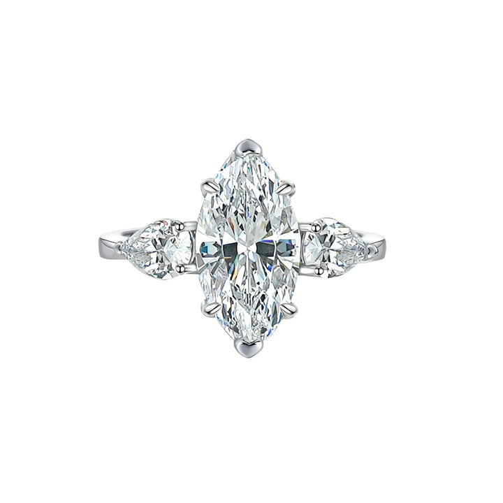 S925 Sterling Silver Classic Three-Stone Marquise Ring Vintage Elegant Engagement Ring