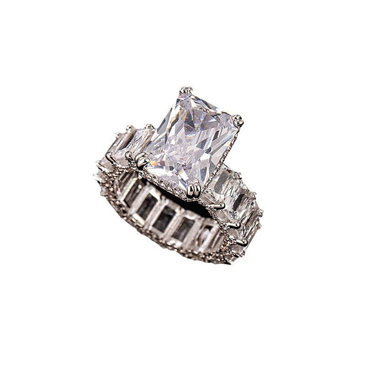S925 Sterling Silver Radiant Cut Full Eternity Ring Vintage Luxe Wide Band Statement Ring
