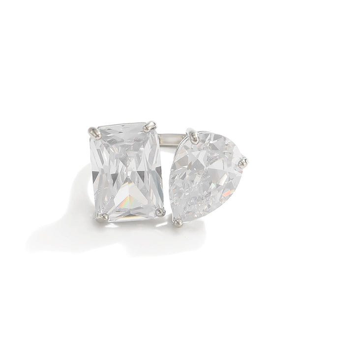 18K Gold Geometric Two-Stone Open Ring Asymmetrical Toi et Moi Ring