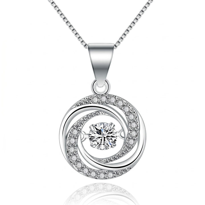 S925 Sterling Silver Swirl Halo Round CZ Necklace