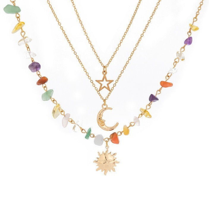 Vintage Celestial Sun Moon Star Beaded Necklace Set