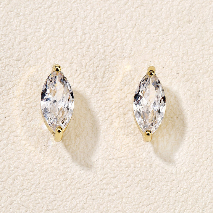 18K Gold & Silver Plated 2-Prong Setting Minimalist Marquise Solitaire Stud Earrings