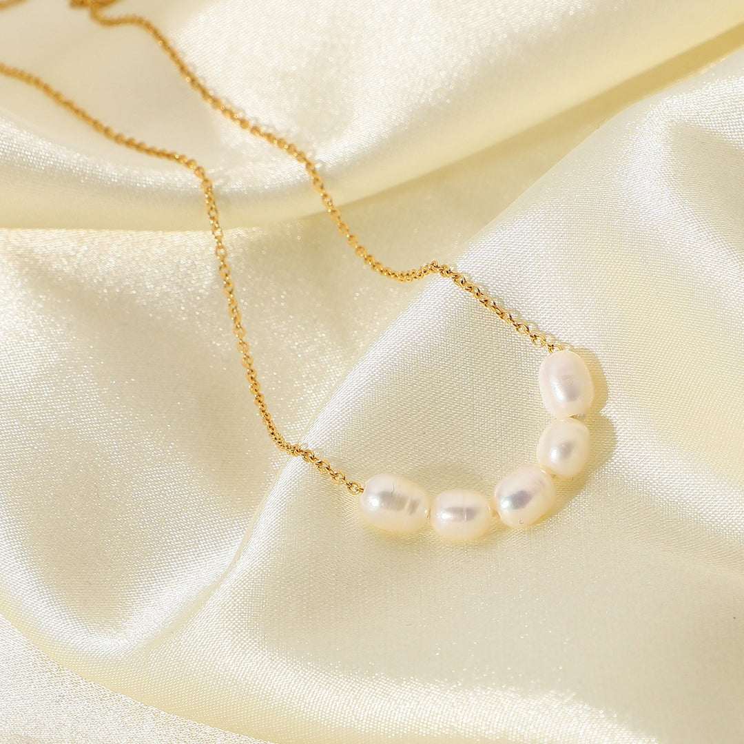 Timeless Serenity 18K Gold Plated Natural Freshwater Pearl Collarbone Necklace
