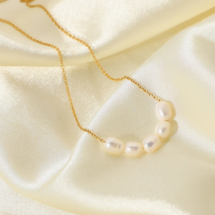 Timeless Serenity 18K Gold Plated Natural Freshwater Pearl Collarbone Necklace