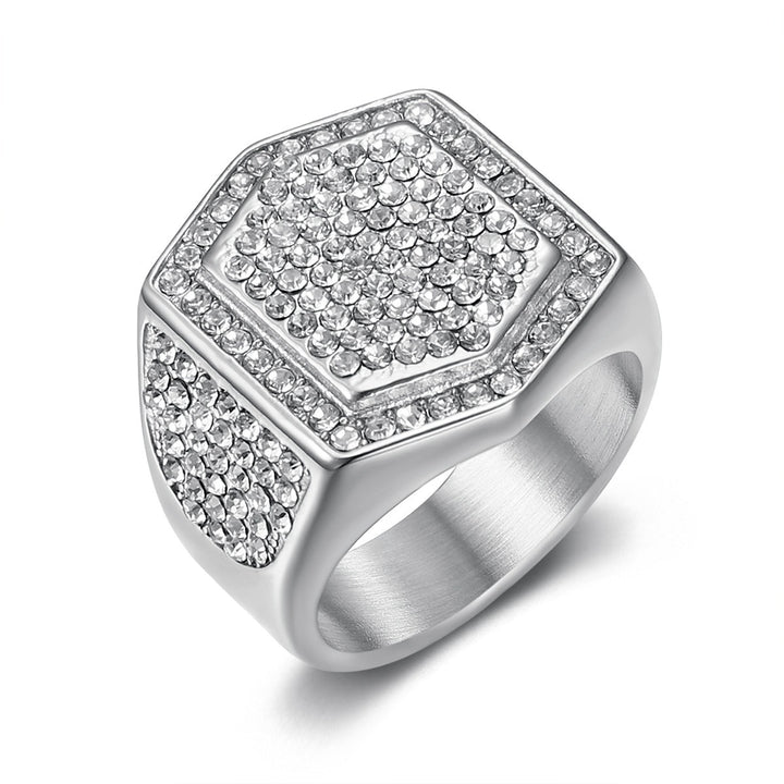 S925 Sterling Silver Iced Out Hexagon Signet Ring