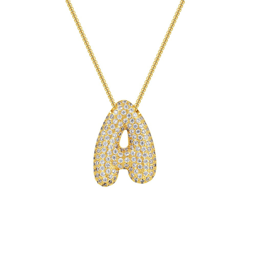 Bubble Pop Puffy 3D Micro-Pavé Crystal Letter Necklace