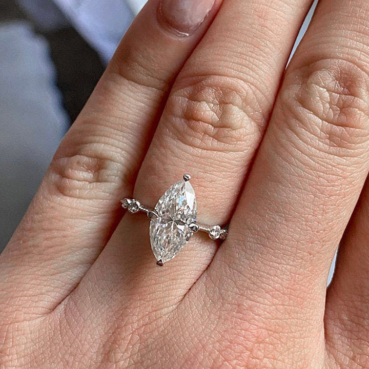 S925 Silver Marquise Cut Ring | Vintage Milgrain Accent Band