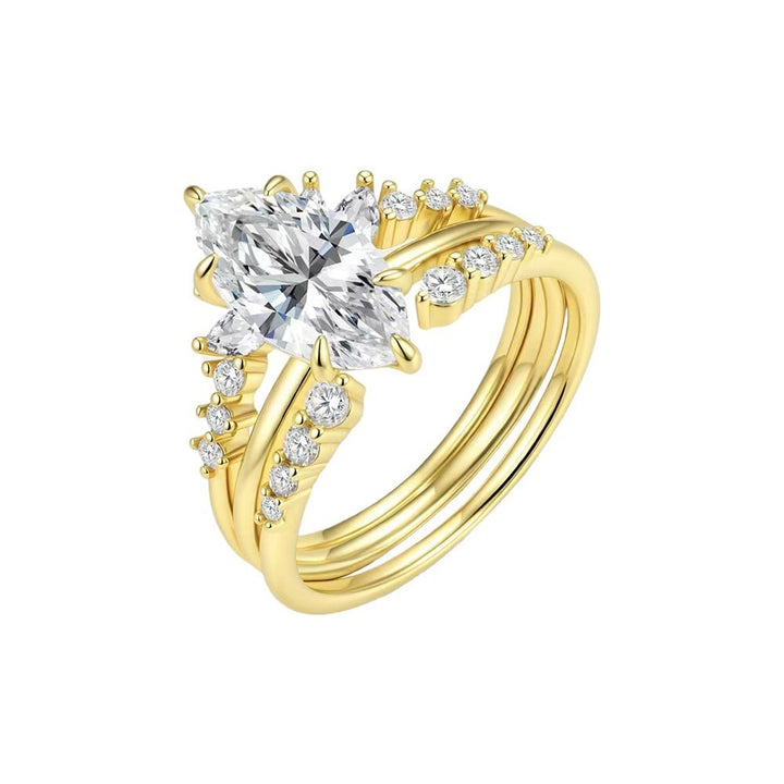 18K Gold Marquise Crown & Open Band Stackable Ring Set