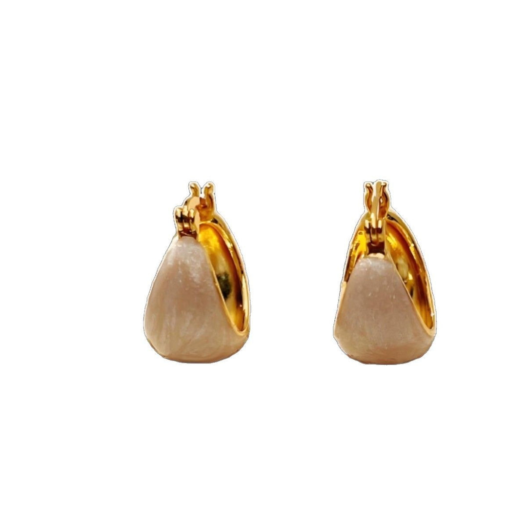 18K Gold Cream Frosted Teardrop Huggie Hoops Minimalist Sculptural Earrings