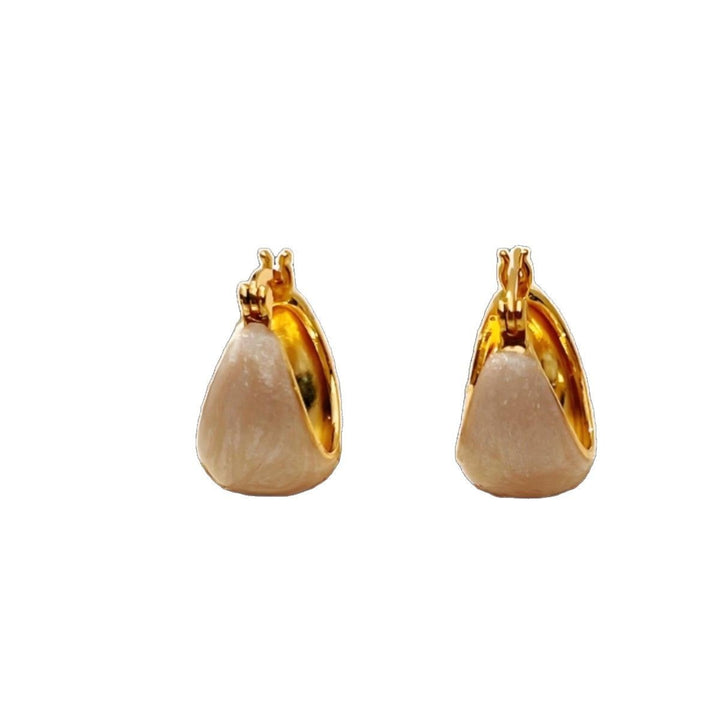 18K Gold Cream Frosted Teardrop Huggie Hoops Minimalist Sculptural Earrings