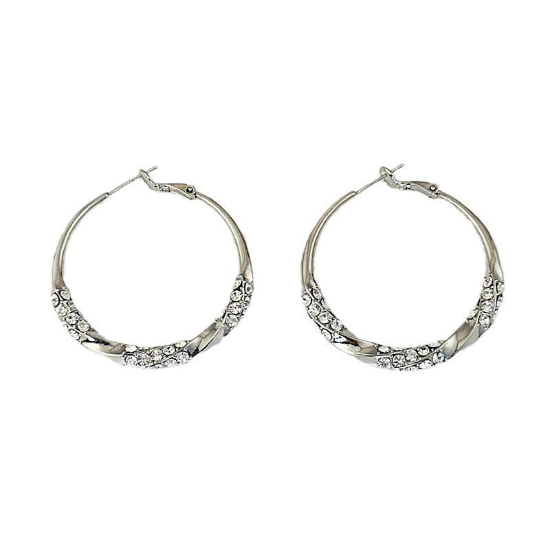 18K Gold Contrast Half-Pavé Hoop Earrings Modern Wide Band Statement Hoops