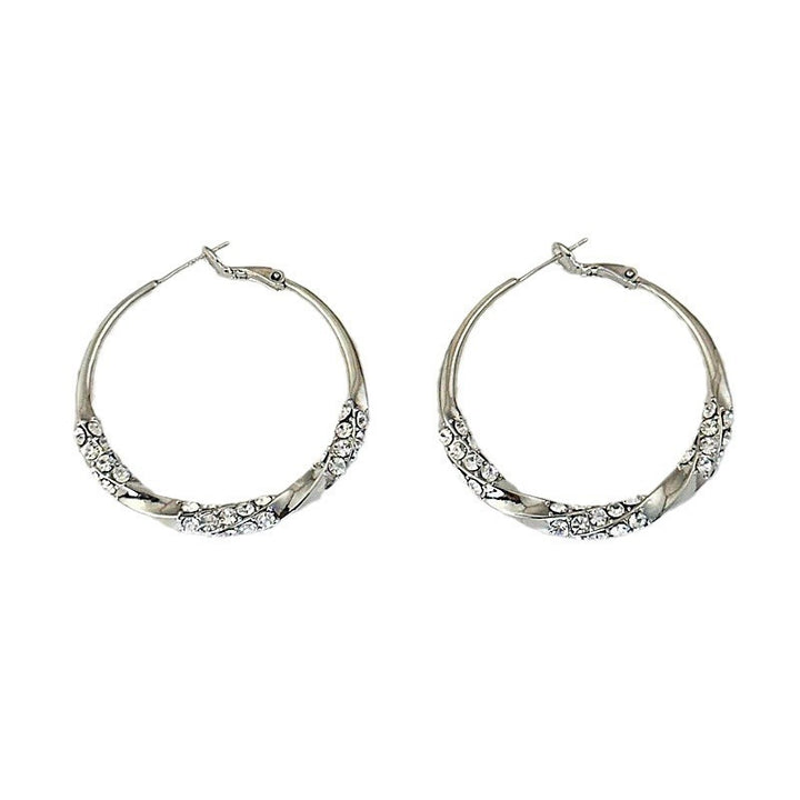 18K Gold Contrast Half-Pavé Hoop Earrings Modern Wide Band Statement Hoops