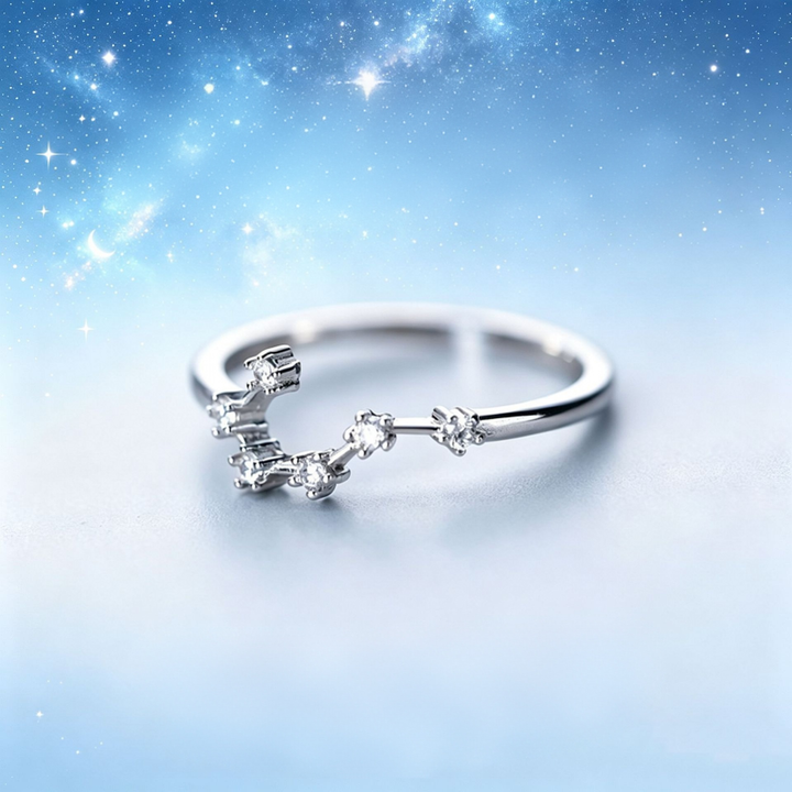 S925 Sterling Silver Zodiac Open Ring Constellation Pavé Ring