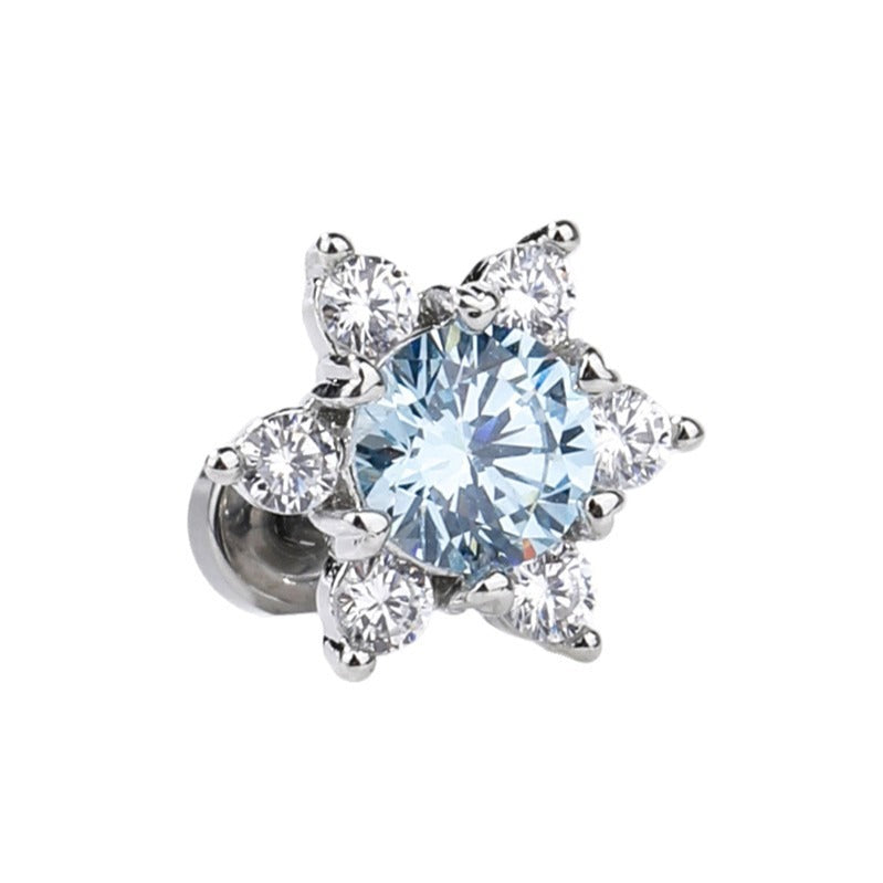 S925 Silver Snowflake Six-Pointed Star CZ Stud Earrings Elegant Icy Blue/White Dainty Earrings