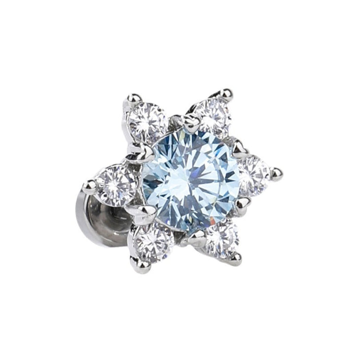 S925 Silver Snowflake Six-Pointed Star CZ Stud Earrings Elegant Icy Blue/White Dainty Earrings