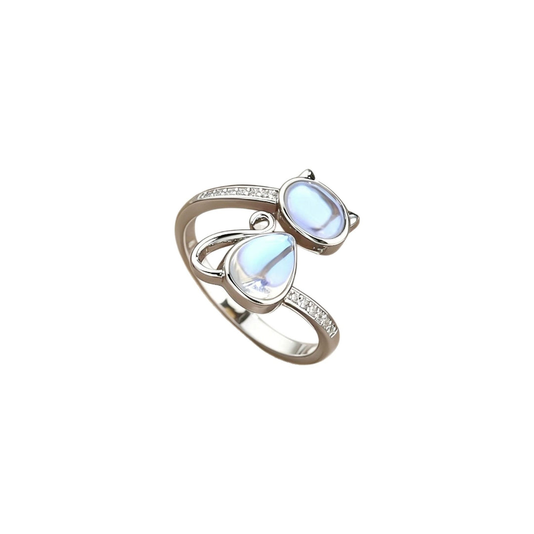 S925 Sterling Silver Moonstone Cat Ring