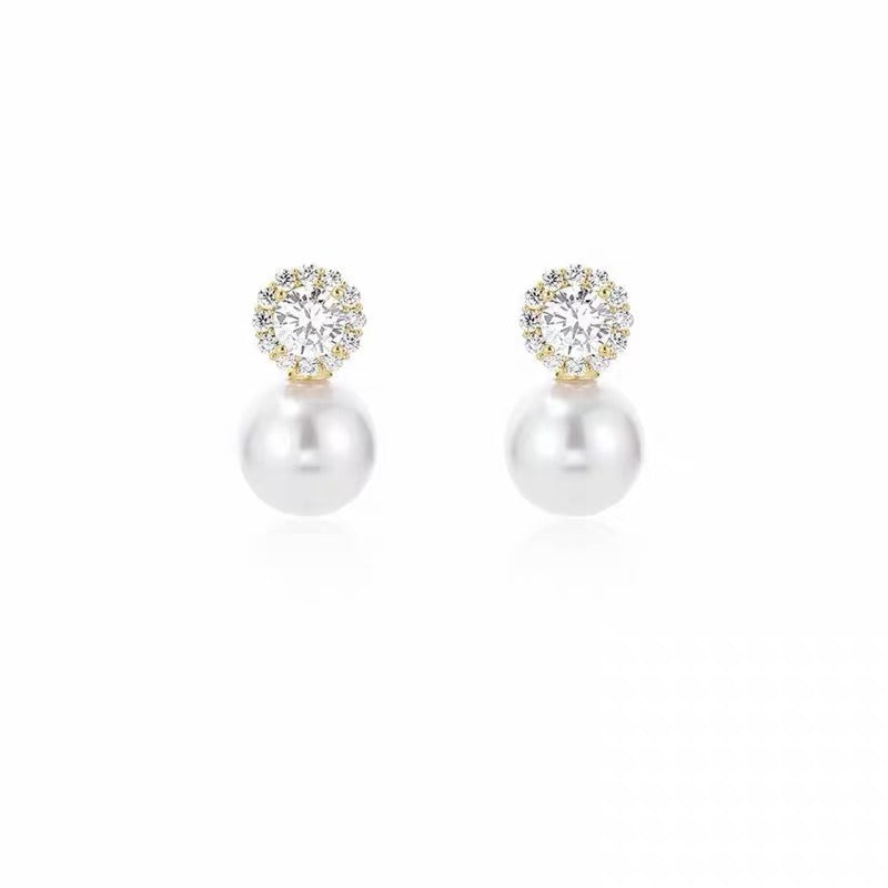 Classic Crystal Halo Pearl Drop Earrings