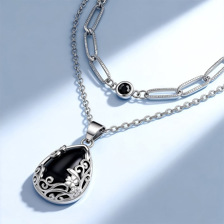 S925 Silver Vintage Black Obsidian Necklace