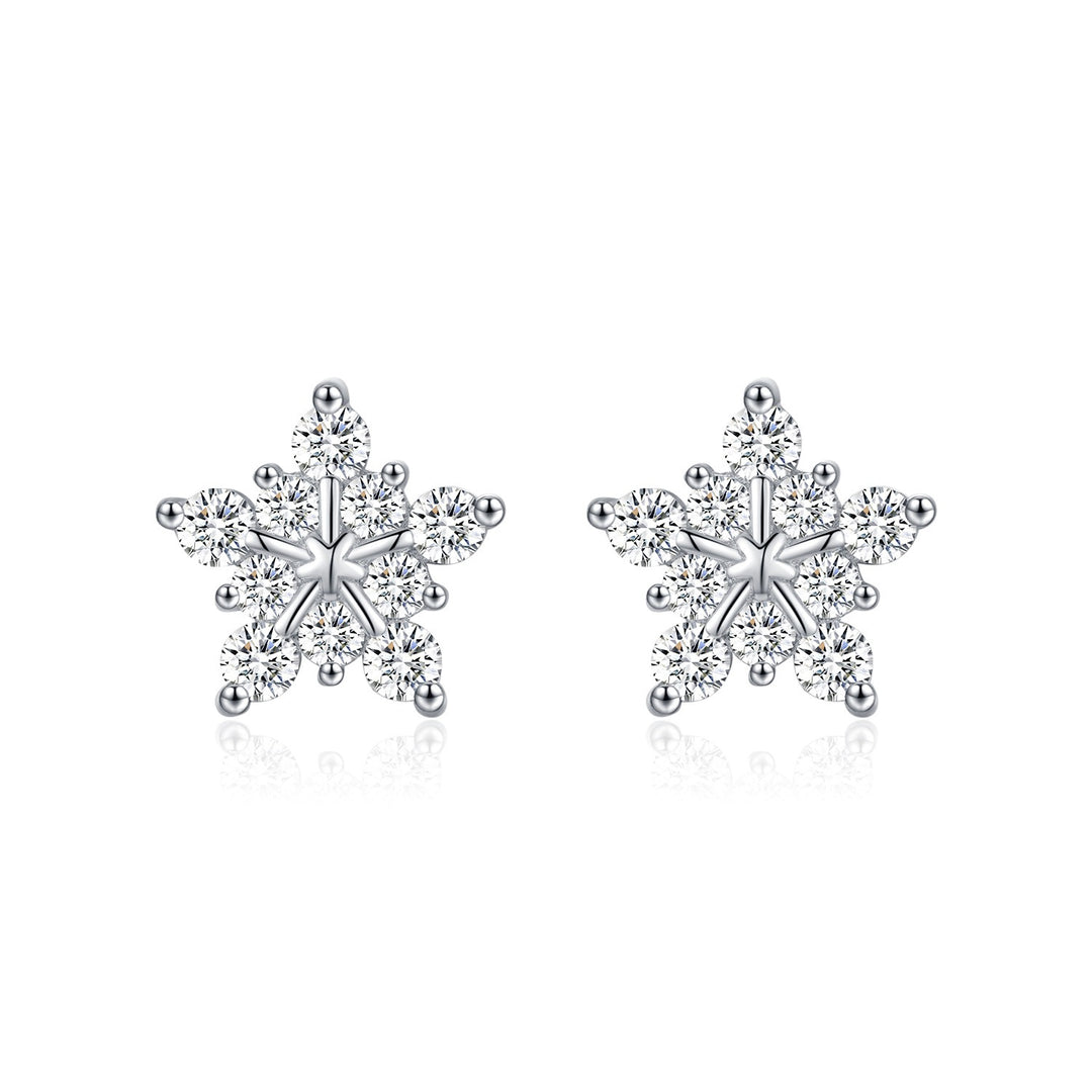 S925 Silver Dainty Snowflake CZ Stud Earrings Winter Holiday Jewelry