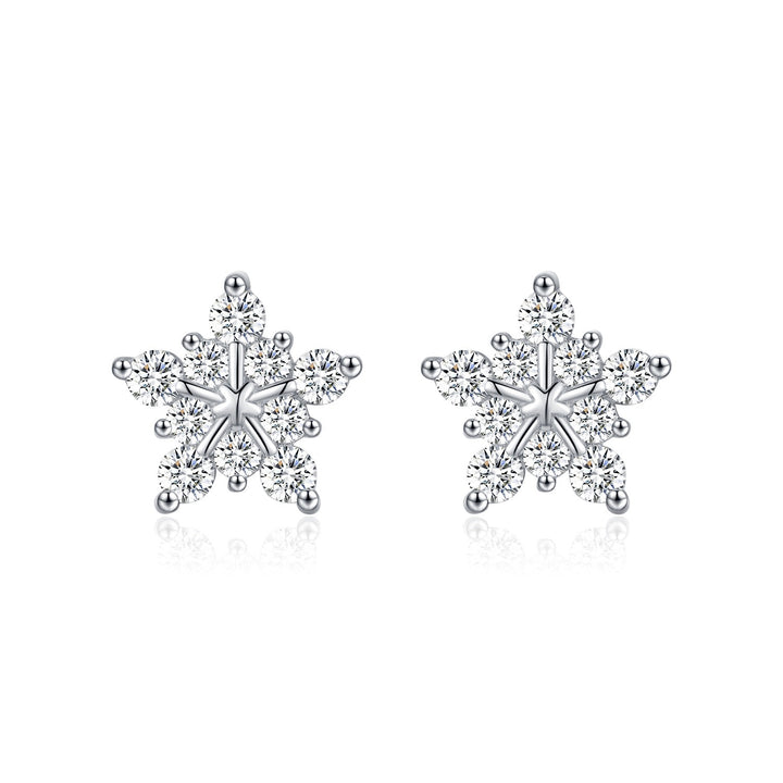 S925 Silver Dainty Snowflake CZ Stud Earrings Winter Holiday Jewelry