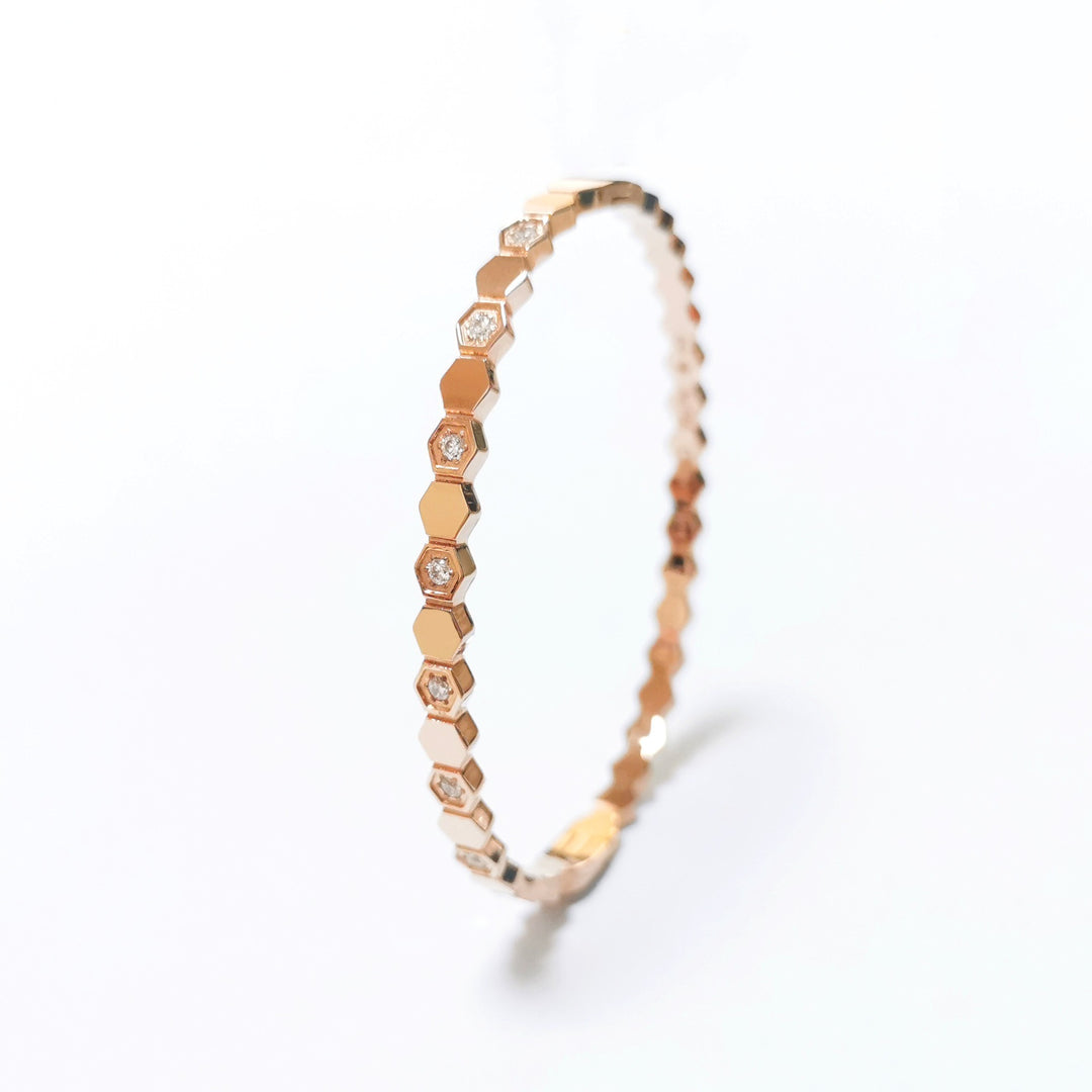 18K Gold & Silver Geometric Honeycomb Pave Bracelet