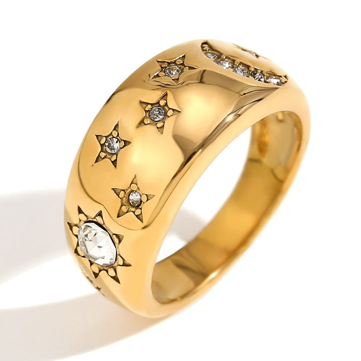 18K Gold Plated Star & Moon Safety Pin Carved Unisex Ring Series