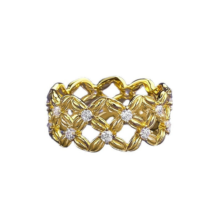Vintage Lace Blossom · Hollow Starburst Micro-Pavé Open Ring