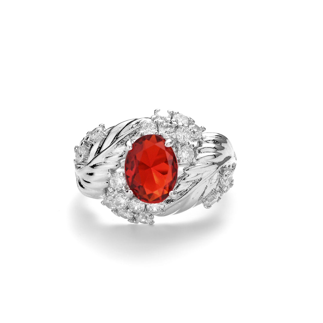 Vintage Feather & Leaf Open Ring Ruby or Champagne Center Stone