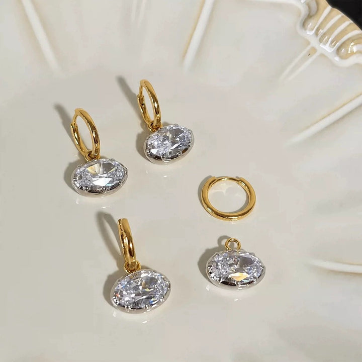 S925 Silver Vintage Bezel Oval CZ Pendant & Hoop Earrings Set