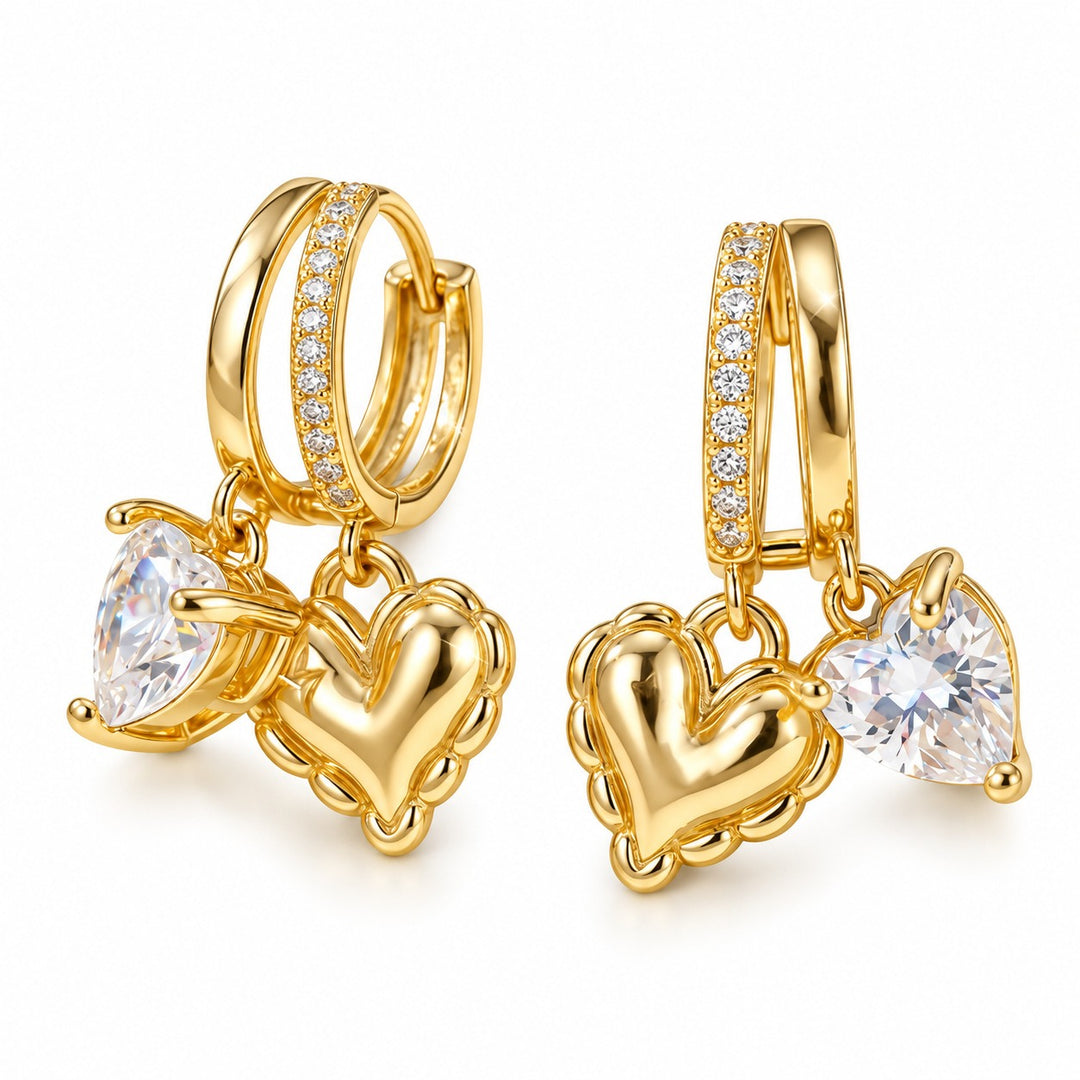 18K Gold Plated Double Heart Huggie Earrings