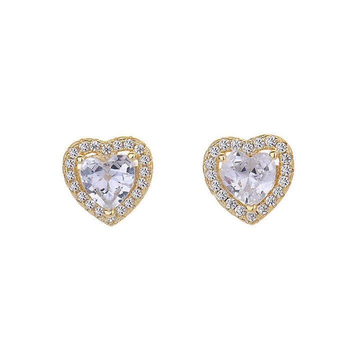 18K Gold & Silver Heart Halo CZ Stud Earrings